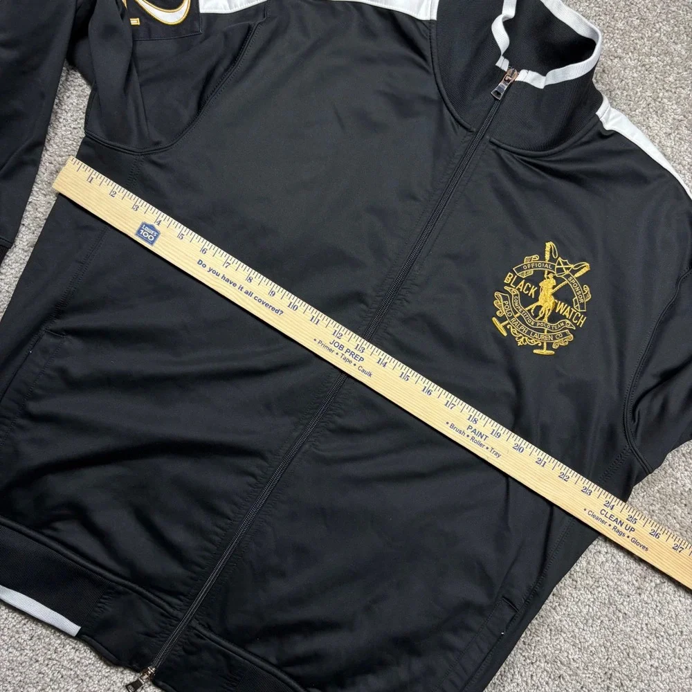 Polo Ralph Lauren Black Watch Polo Team Track‎ Jacket XL Black White Gold Zip